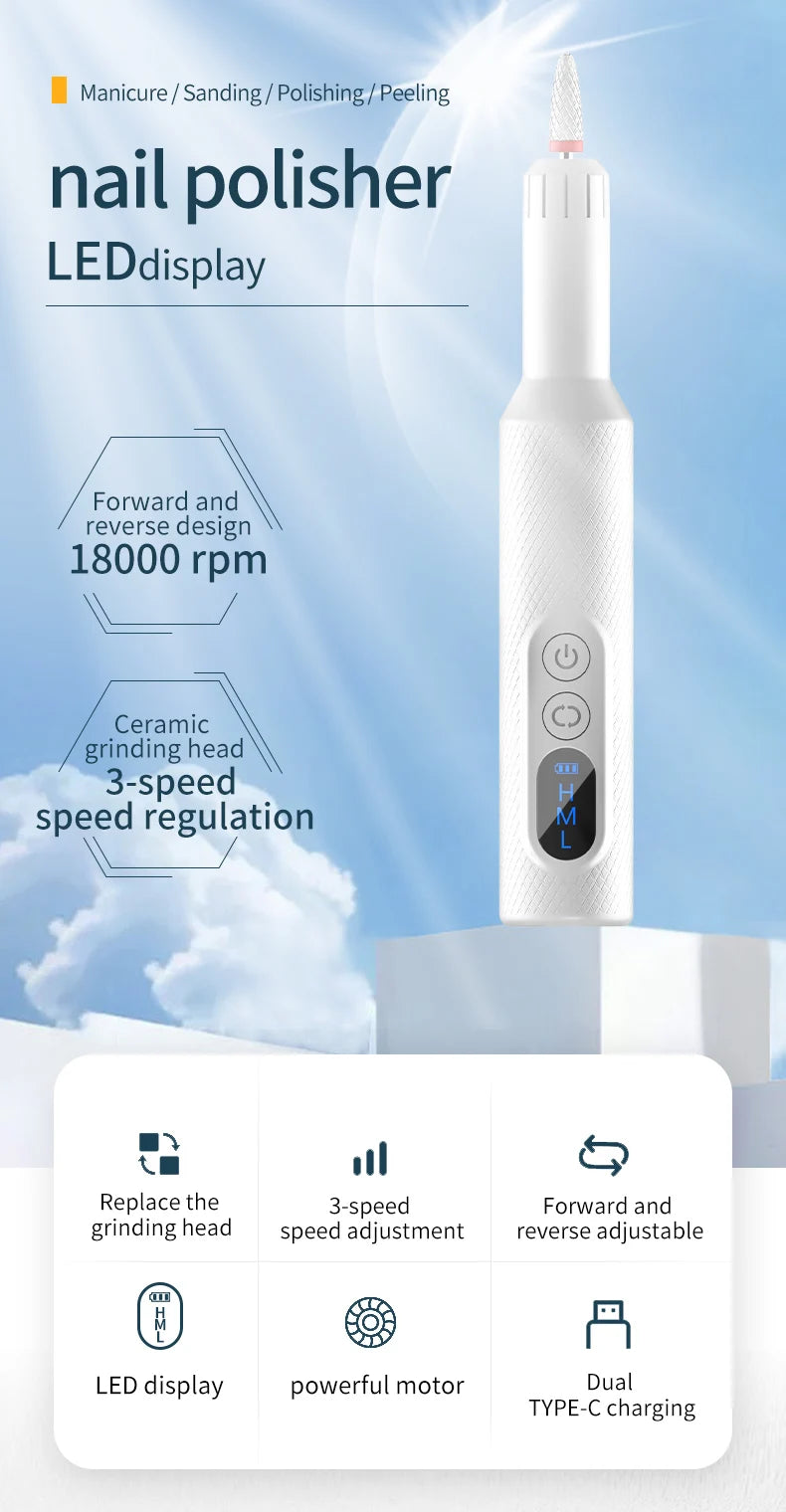 Cordless Nail Drill Electric Nail File Machine for Manicure Pedicure