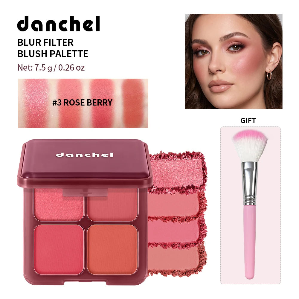 4 Color Blush Palette Matte Face Makeup Powder with Brush