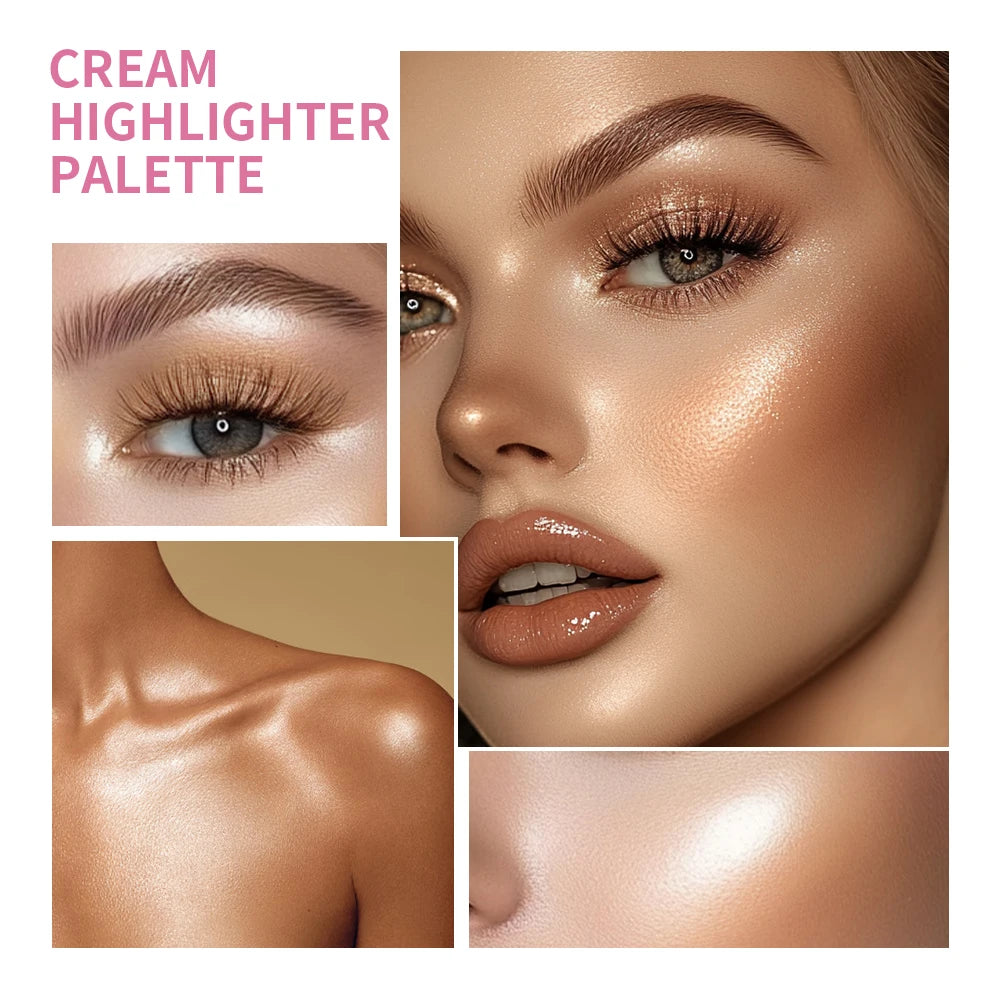 Cream Highlighter Palette and Face Bronzer Makeup Set - 3