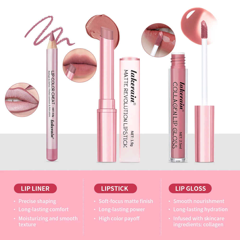Matte Lipstick and Lip Liner Makeup Set Long Lasting Lip Cosmetic Kit