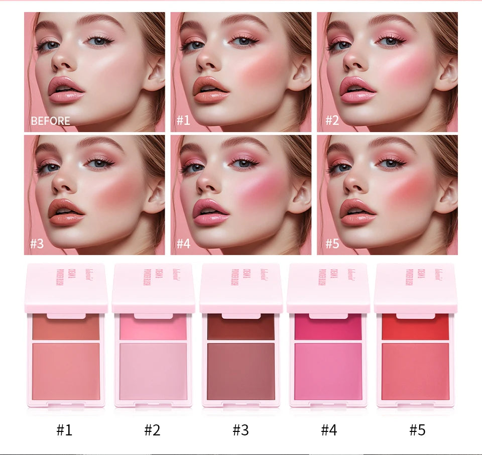 2 in 1 Cream and Powder Blush Face Blusher Makeup Palette - 8