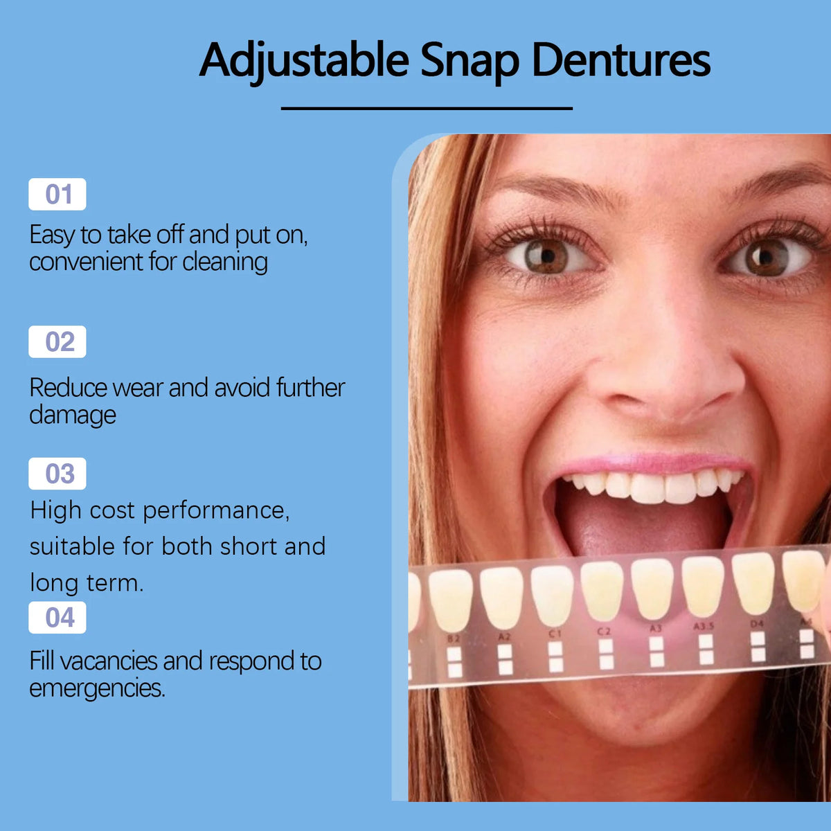 Adjustable Snap On Dentures Temporary Veneers for Missing Teeth