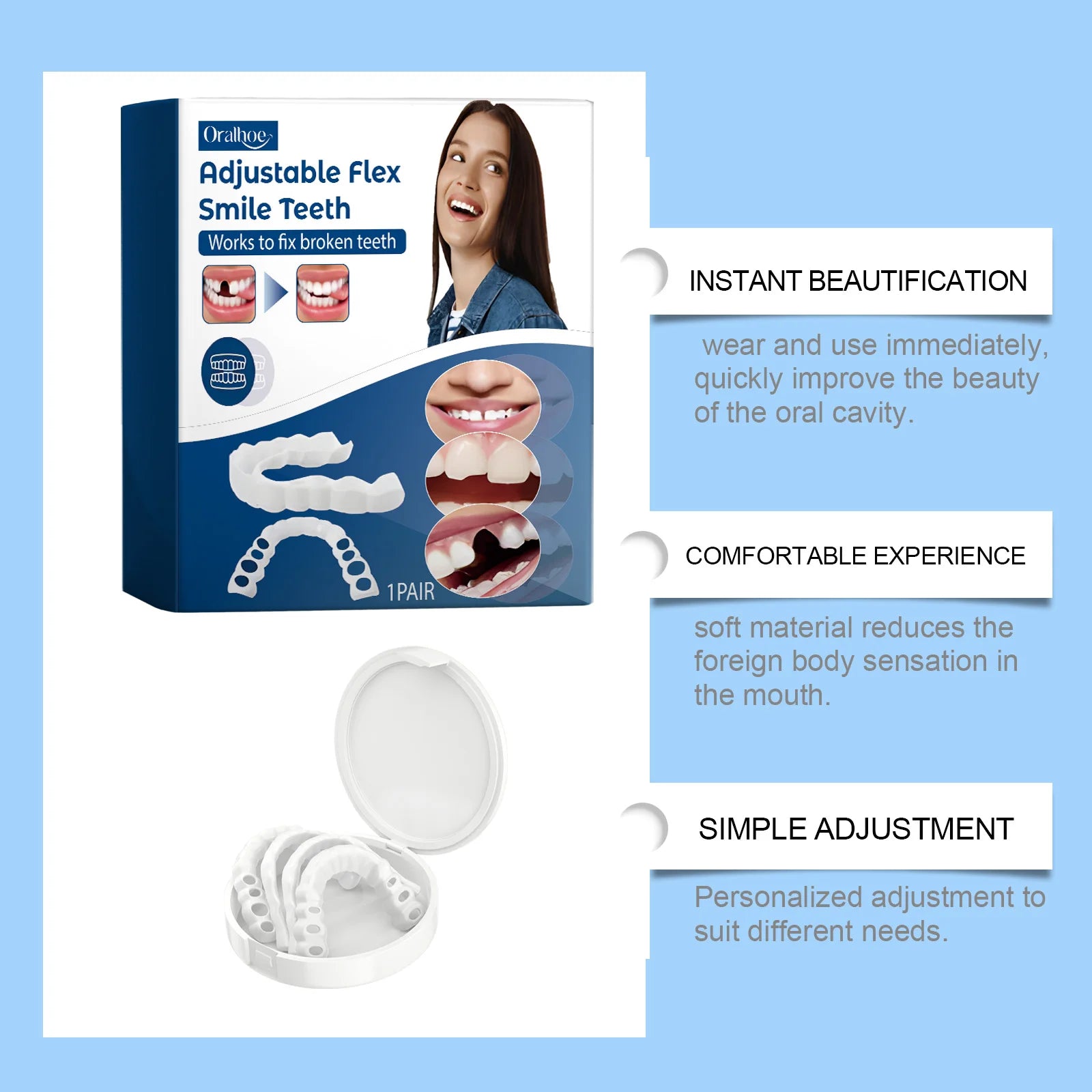 Adjustable Snap On Dentures Temporary Veneers for Missing Teeth - 14
