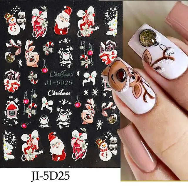 5D Christmas Nail Stickers Winter Snowflake Santa Claus Nail Decals