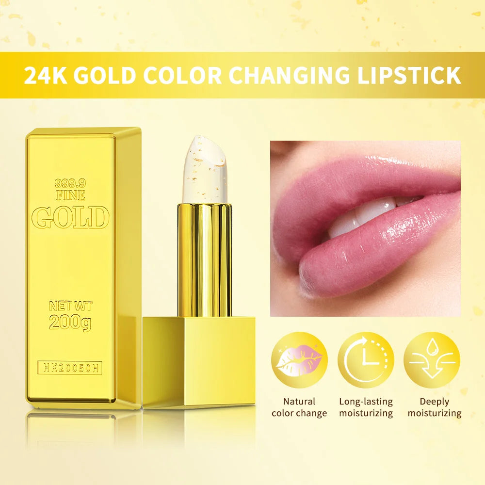 24K Gold Color Changing Lipstick Moisturizing Lip Blush Balm