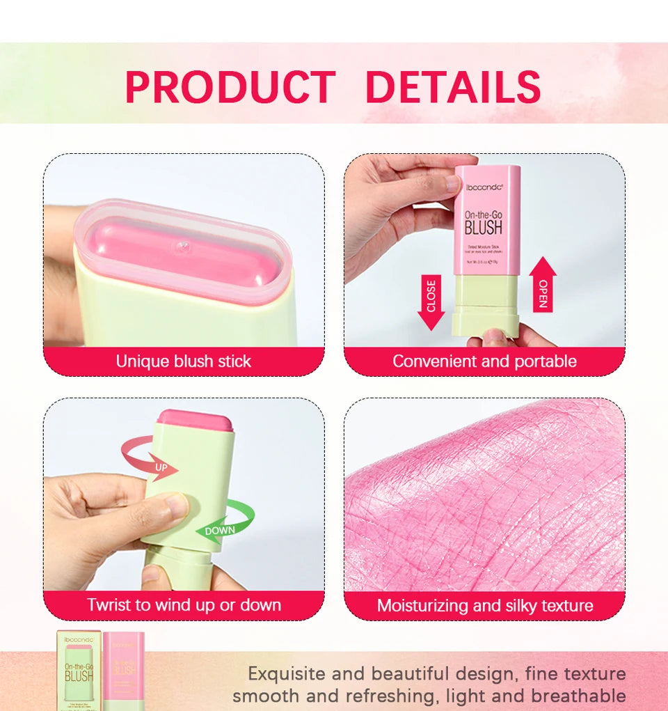 Tinted Blush Stick Moisturizing Cream Blusher for Cheeks and Lips