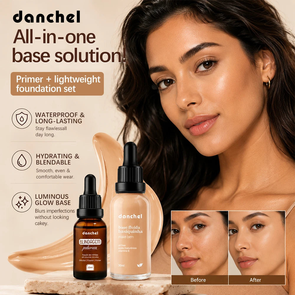 Liquid Foundation and Primer Set Long Lasting Waterproof Makeup Kit - 2