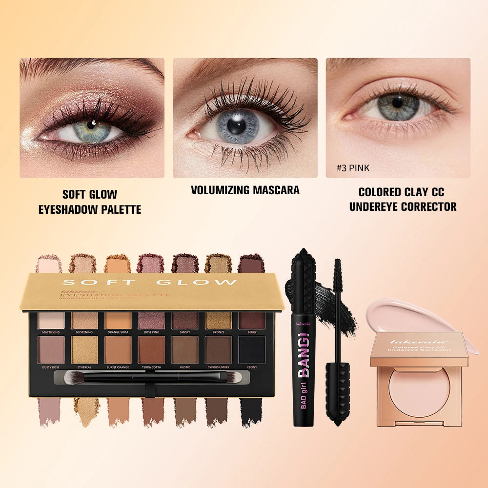 3 Piece Eye Makeup Set Undereye Color Corrector and Eyeshadow Palette