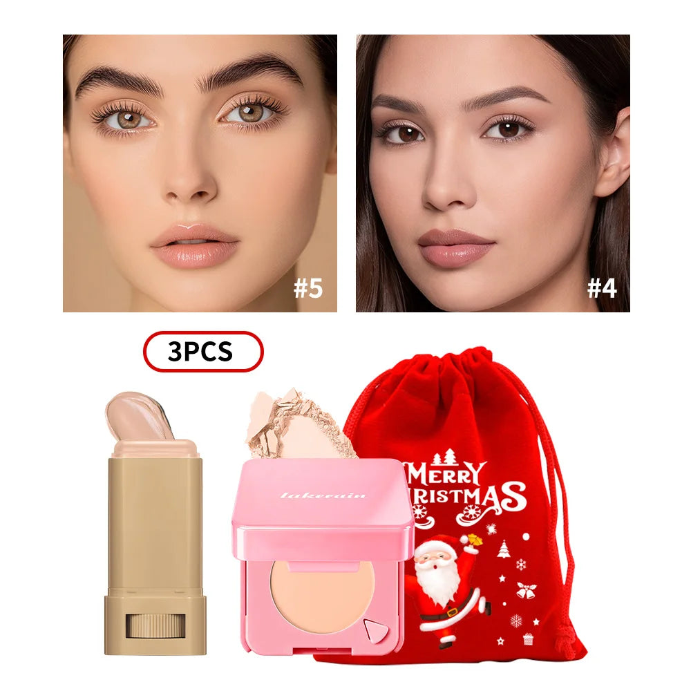 Foundation Stick and Pressed Powder Makeup Set with Cosmetic Pouch - 33