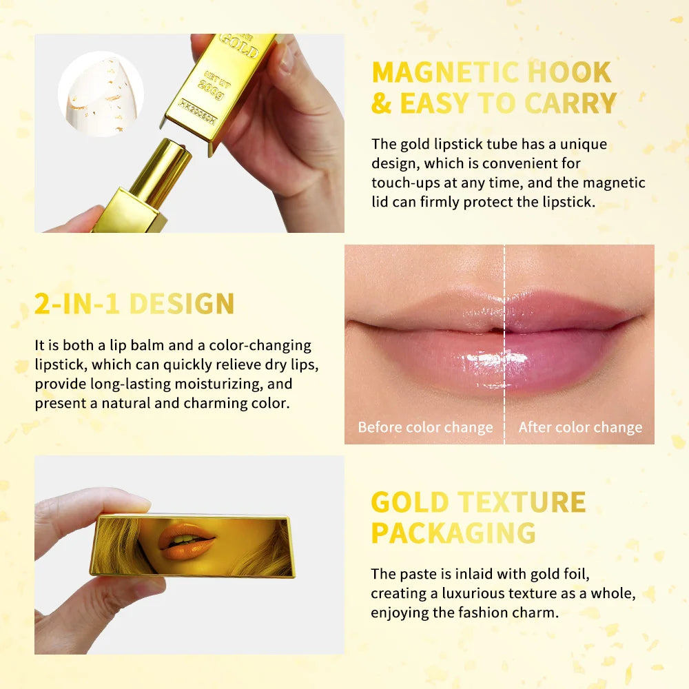 24K Gold Color Changing Lipstick Moisturizing Lip Blush Balm