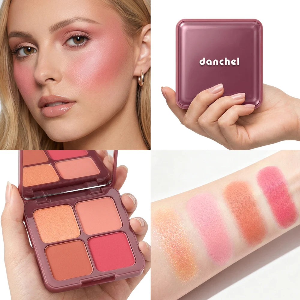 4 Shade Blush Palette Matte and Shimmer Cheek Makeup Compact