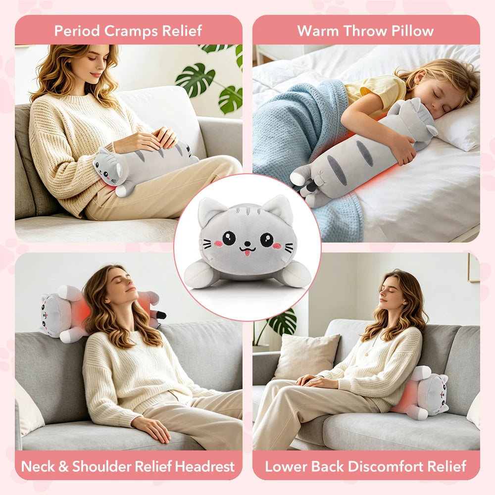 USB Heated Cat Pillow Plush Warming Hot Compress Bolster - 6
