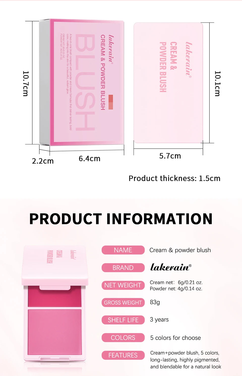 2 in 1 Cream and Powder Blush Face Blusher Makeup Palette