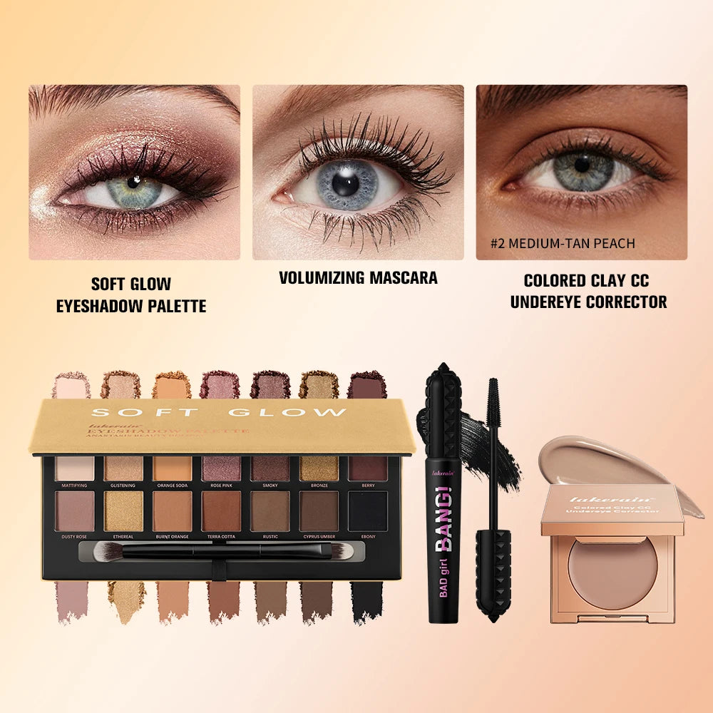 3 Piece Makeup Set Eye Shadow Palette Corrector and Volumizing Mascara