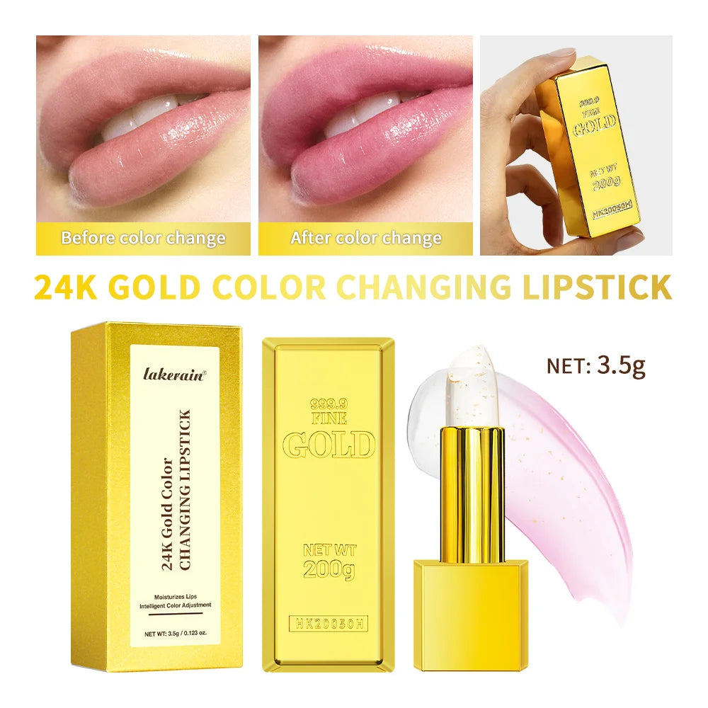 24K Gold Color Changing Lipstick Moisturizing Lip Blush Balm