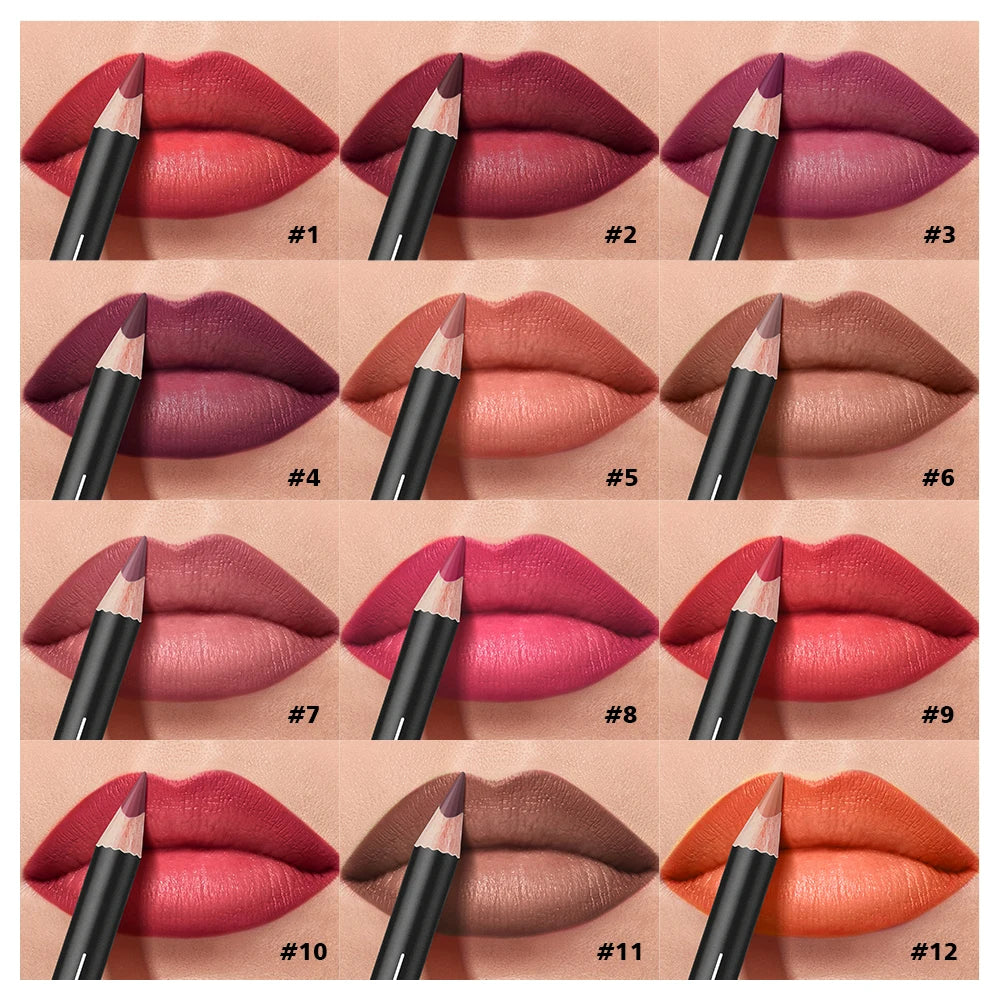 12 Piece Lip Liner Pencil Set Waterproof Matte Makeup Contouring Pen