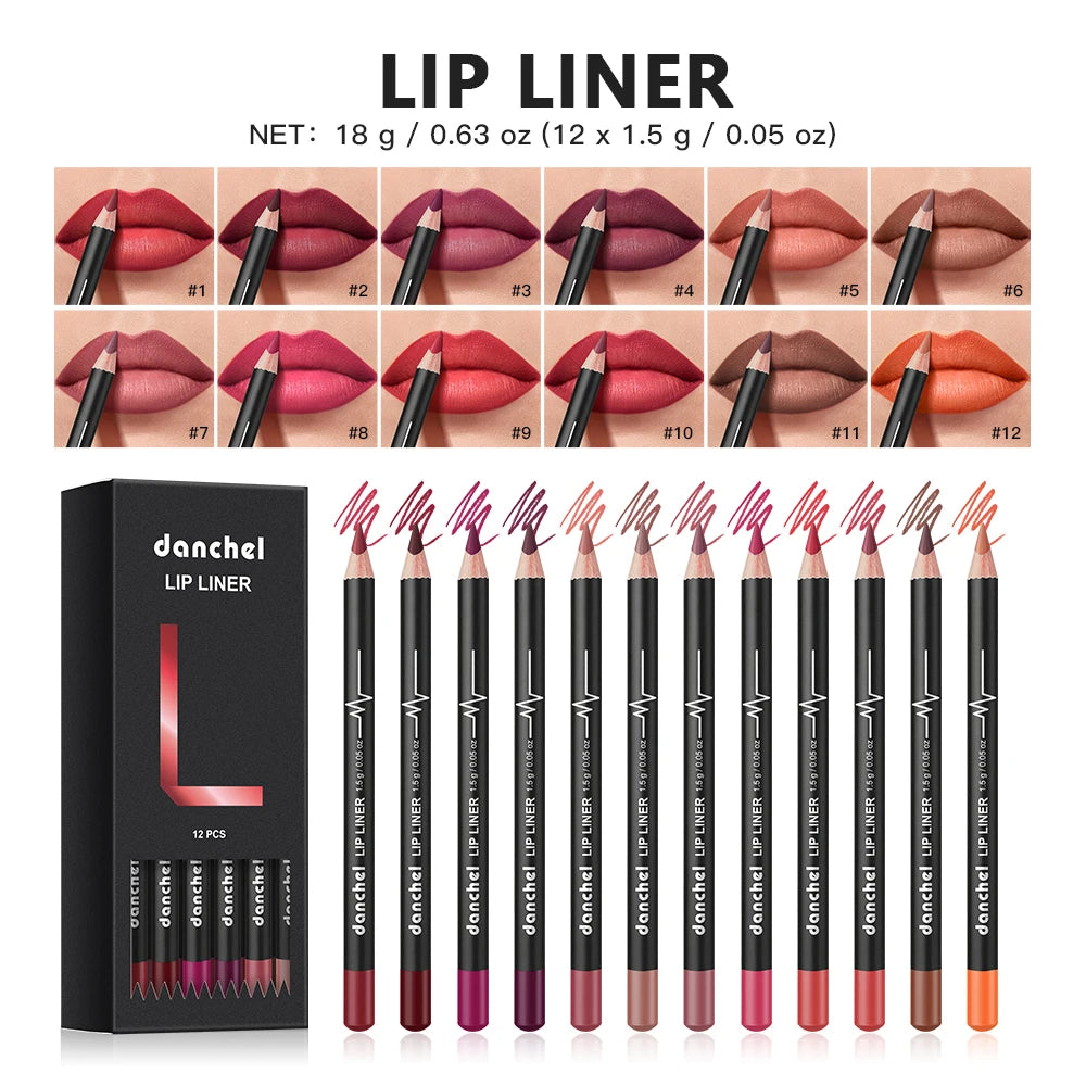 12 Piece Lip Liner Pencil Set Waterproof Matte Makeup Contouring Pen