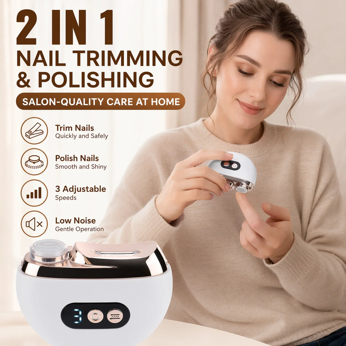 Electric Nail Clipper and Trimmer 2 in 1 Automatic Nail Grinder