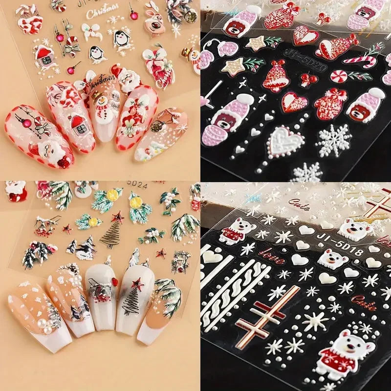 5D Christmas Nail Stickers Winter Snowflake Santa Claus Nail Decals