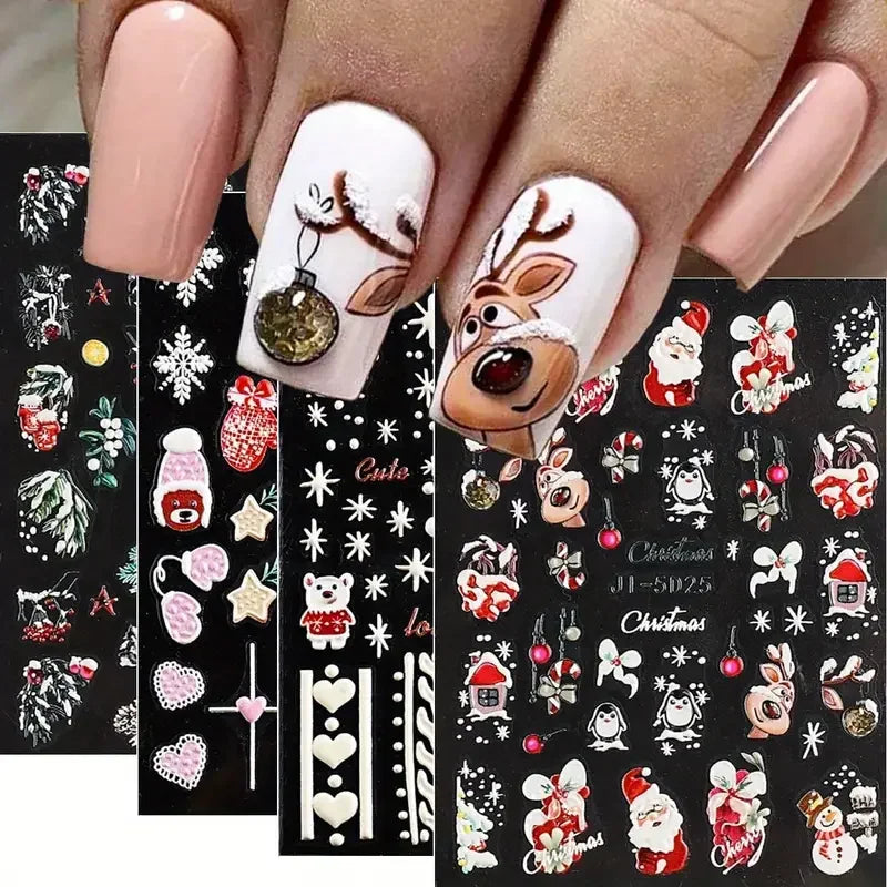 5D Christmas Nail Stickers Winter Snowflake Santa Claus Nail Decals
