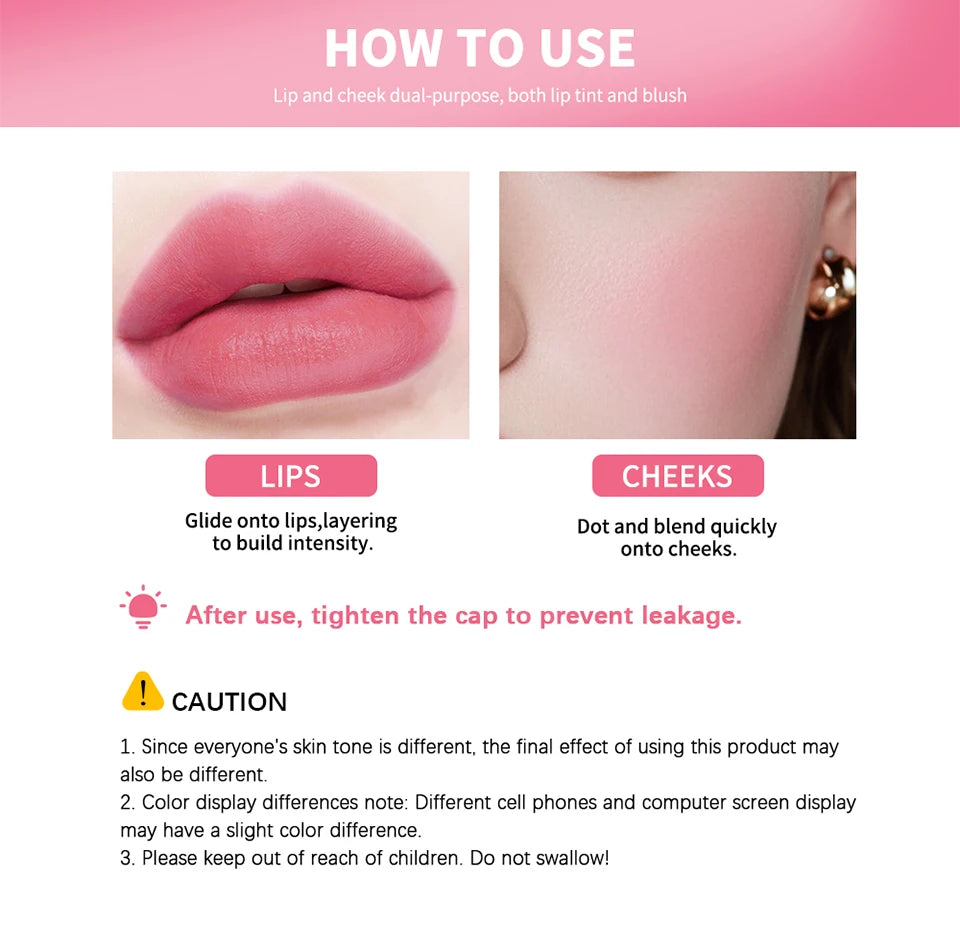 Water Lip Stain and Liquid Blush Long Lasting Tint - 15