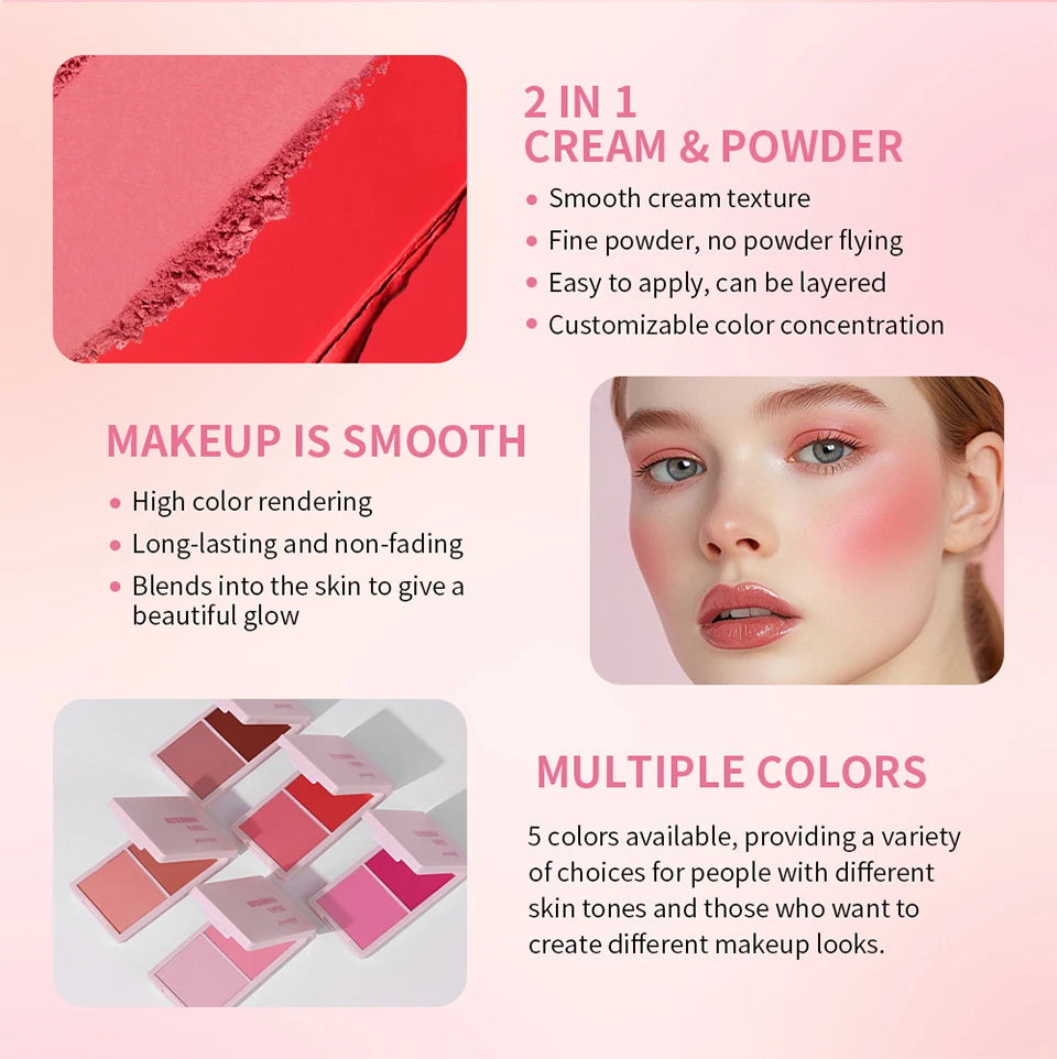 2 in 1 Cream and Powder Blush Face Blusher Makeup Palette