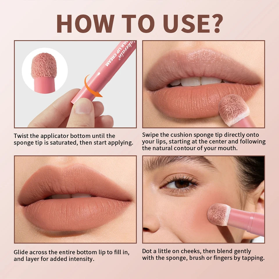 2 in 1 Air Cushion Lip Cream and Blush Waterproof Matte Lip Tint