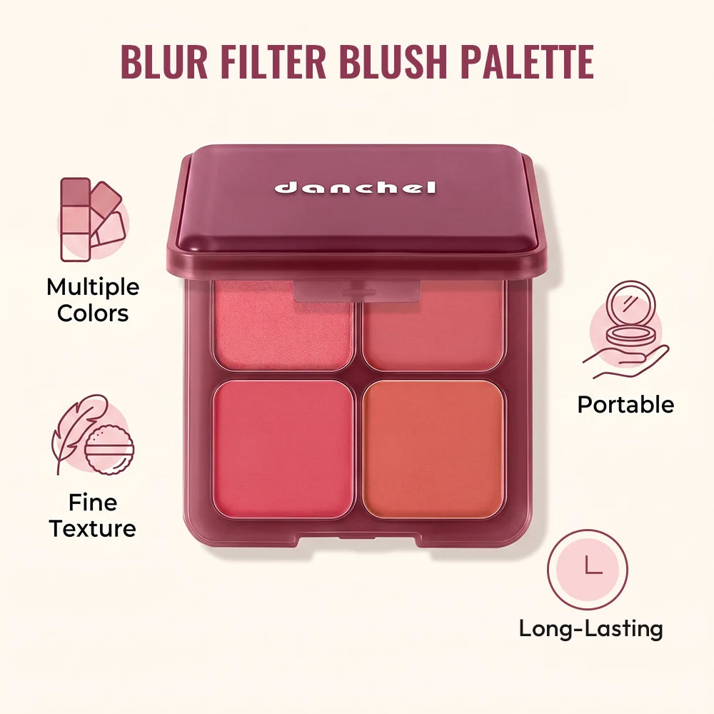 4 Shade Blush Palette Matte and Shimmer Cheek Makeup Compact