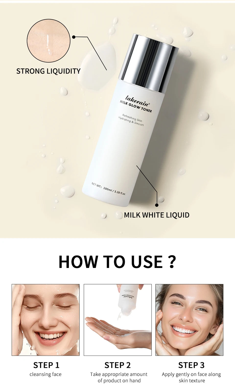 Milk Glow Toner Hydrating Facial Essence for Brightening Skin