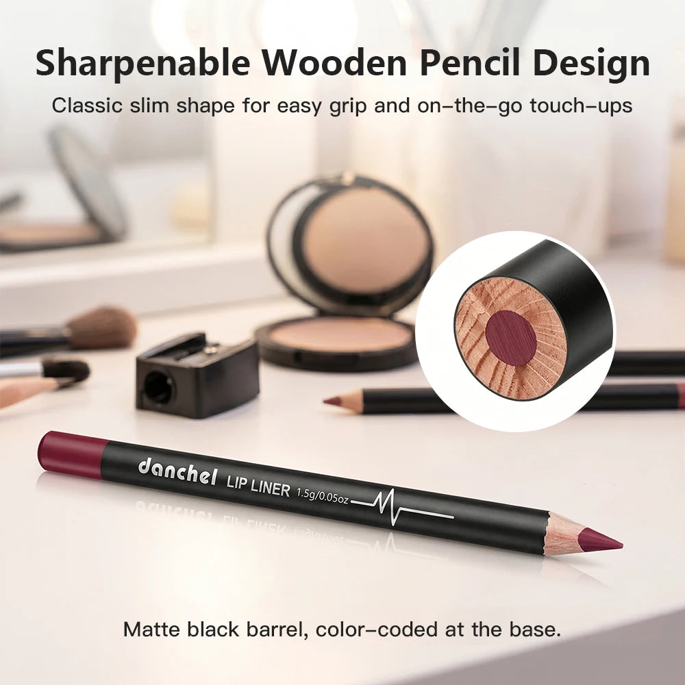 12 Piece Lip Liner Pencil Set Waterproof Matte Makeup Contouring Pen - 9