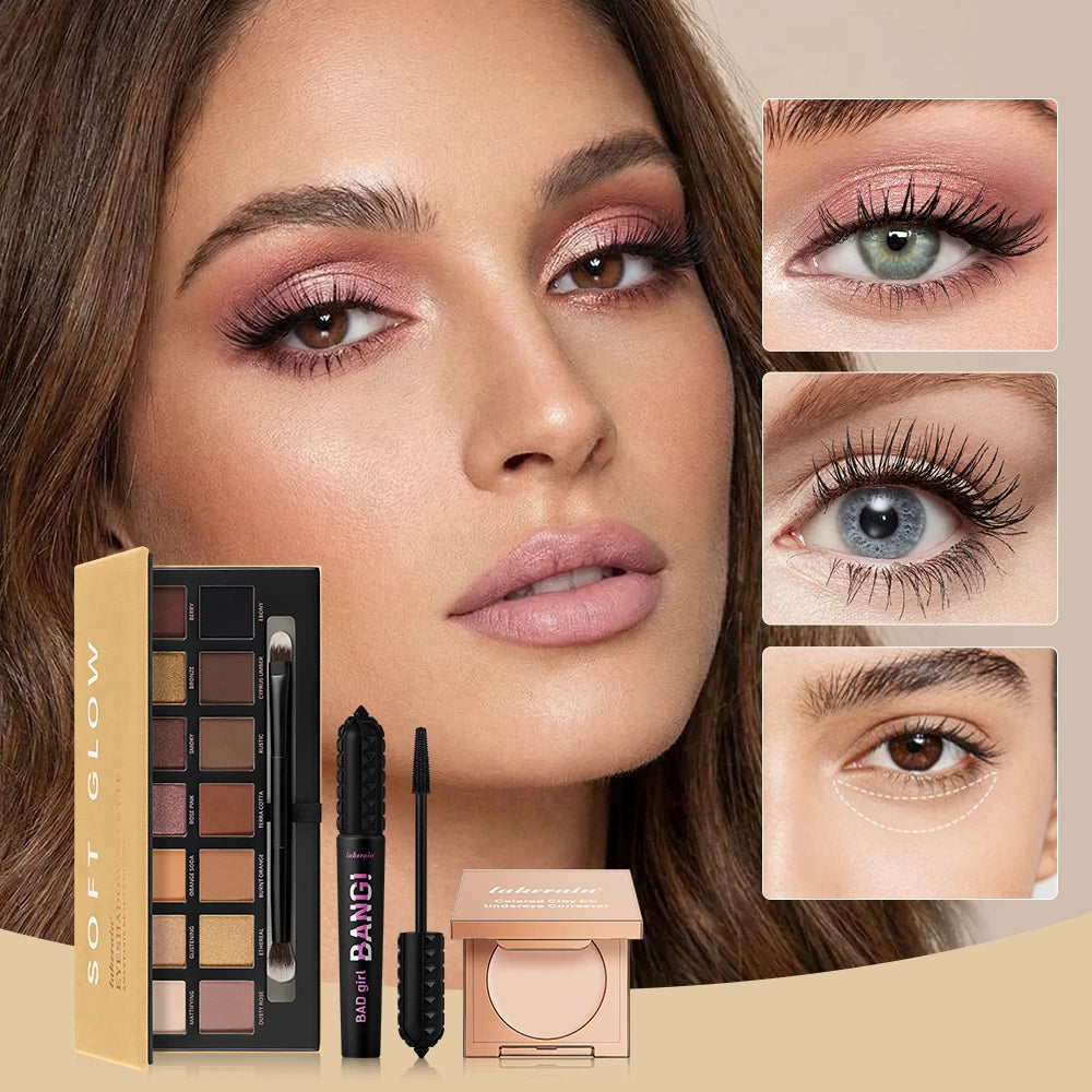 3 Piece Makeup Set Eye Shadow Palette and Undereye Color Corrector