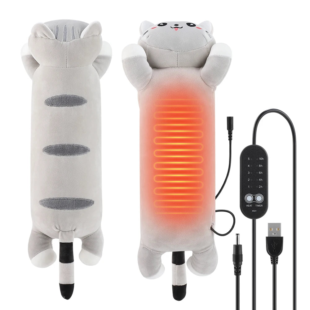 USB Heated Cat Pillow Plush Warming Hot Compress Bolster