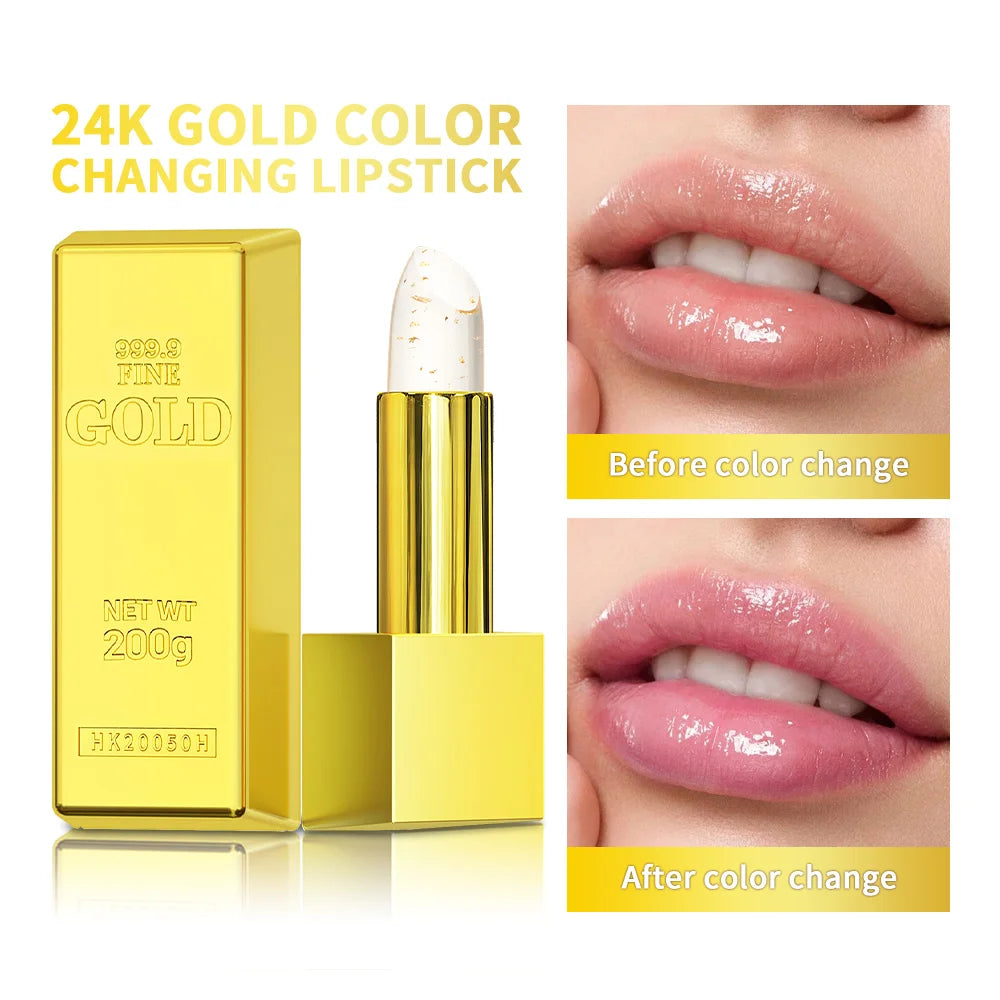 24K Gold Color Changing Lipstick Moisturizing Lip Blush Balm