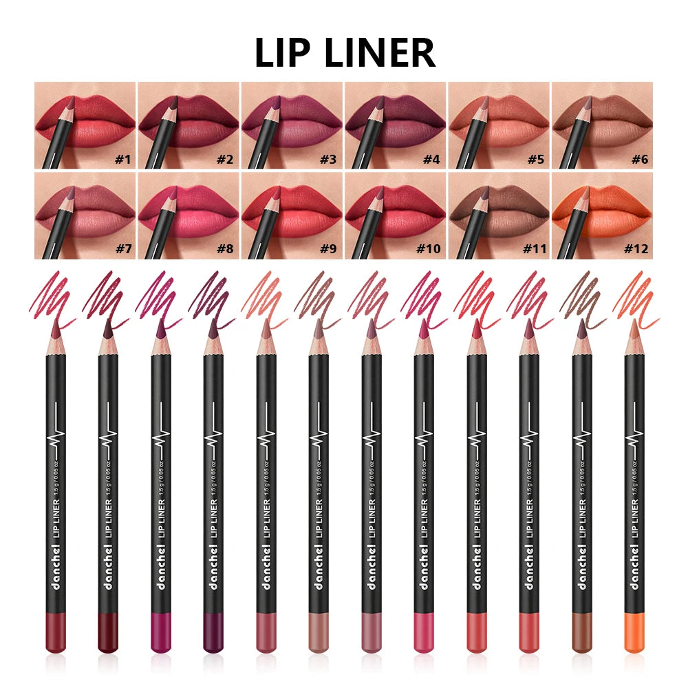 12 Piece Lip Liner Pencil Set Waterproof Matte Makeup Contouring Pen