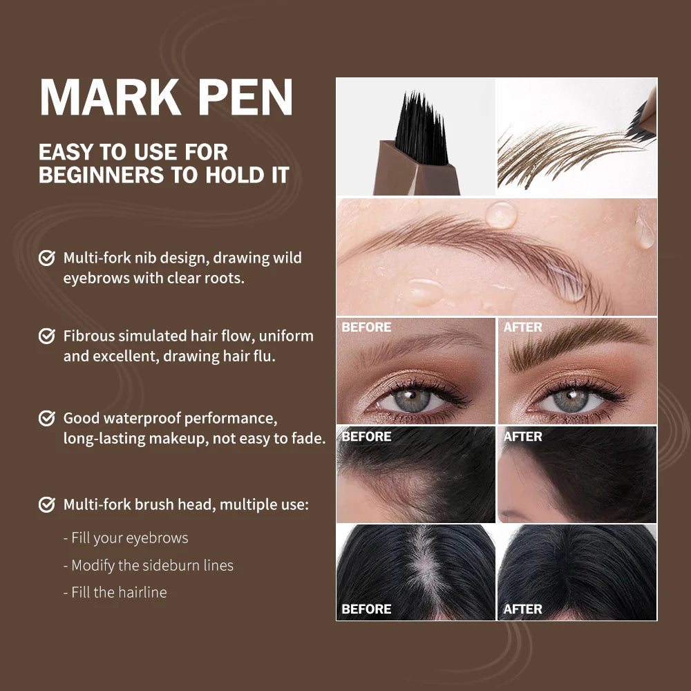 Liquid Eyebrow Pencil Multi Fork Tattoo Pen for Natural Brows