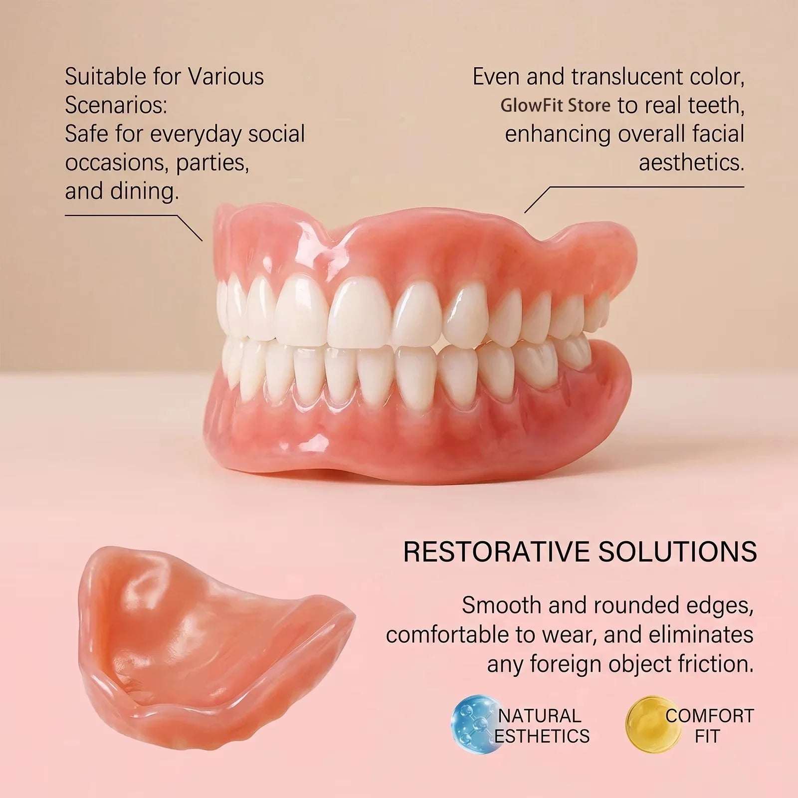 Cosmetic Smile Veneers Silicone Snap On False Teeth Upper and Lower Set - 4
