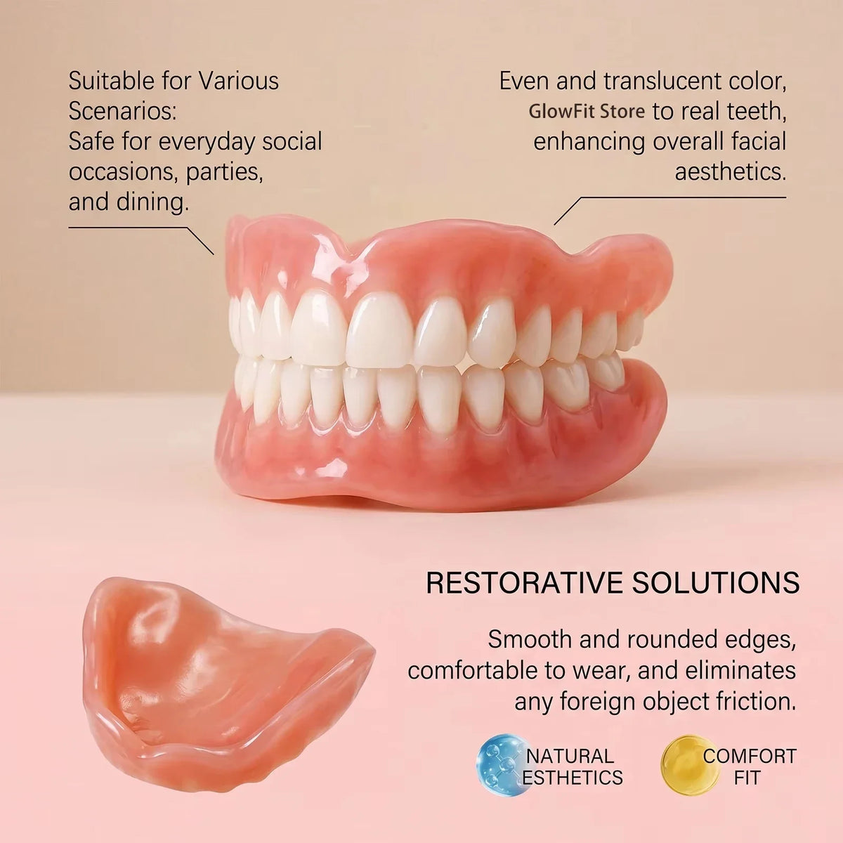 Cosmetic Smile Veneers Silicone Snap On False Teeth Upper and Lower Set