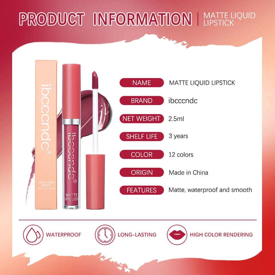 Matte Liquid Lipstick Long Lasting Waterproof Lip Glaze