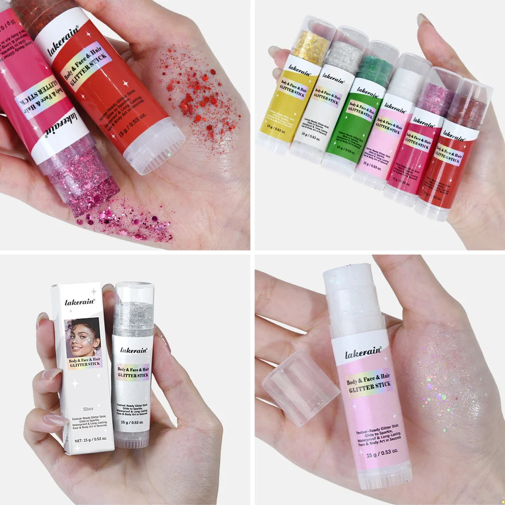 Body Glitter Stick Shimmer Highlighter Balm for Face and Hair - 6