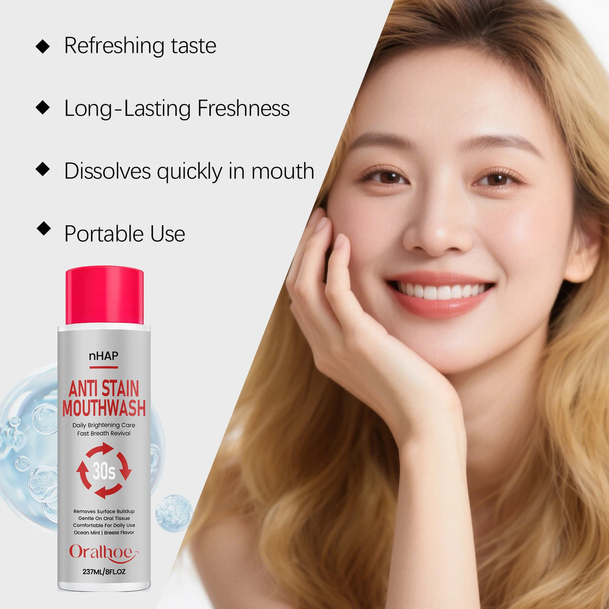 Anti Stain Mouthwash Alcohol Free Teeth Whitening Rinse