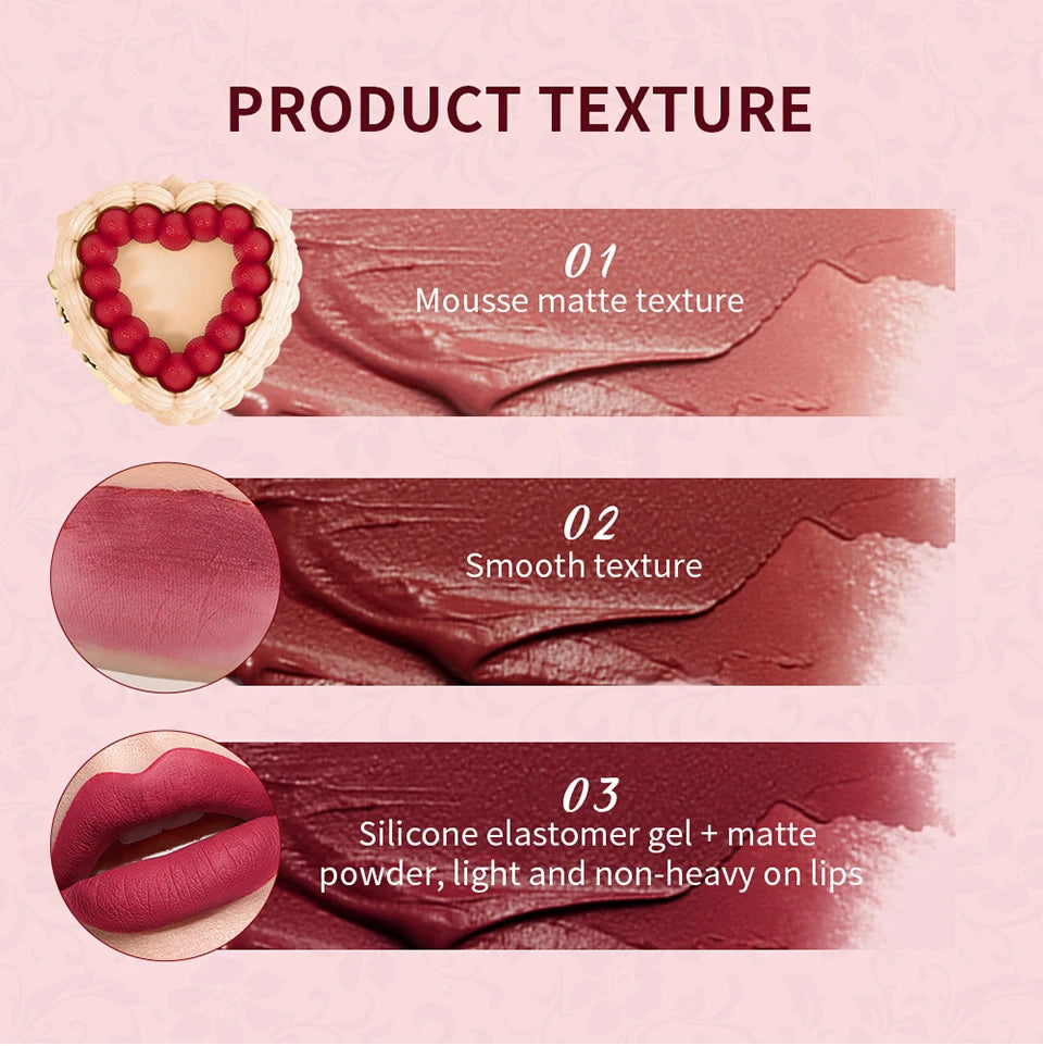 Strawberry Lip Mud Matte Lip Cream Long Lasting Velvet Lipstick