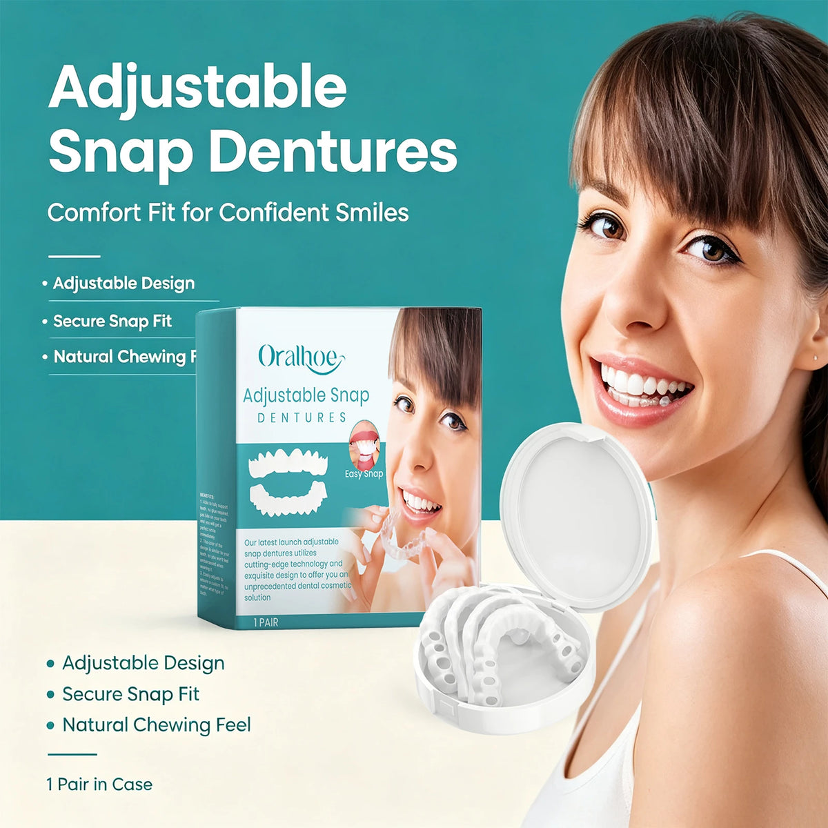 Adjustable Snap Dentures Temporary Teeth Veneers for Natural Smile