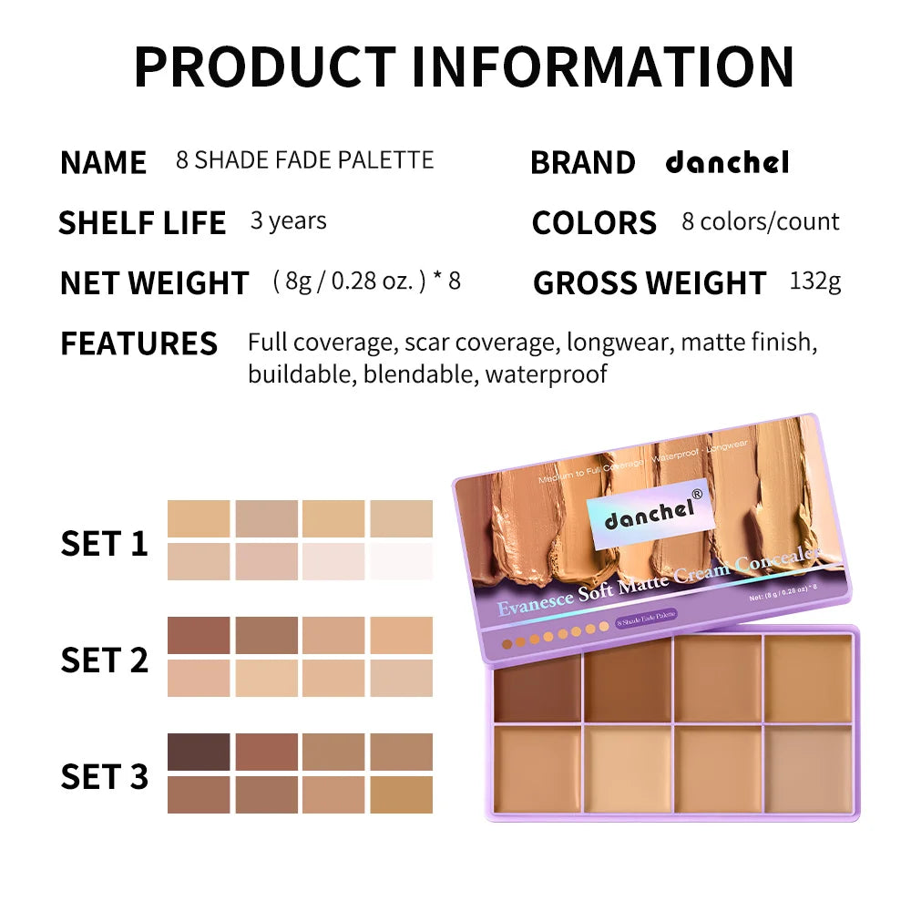 8 Shade Cream Concealer Palette Face Contour and Makeup Corrector - 16