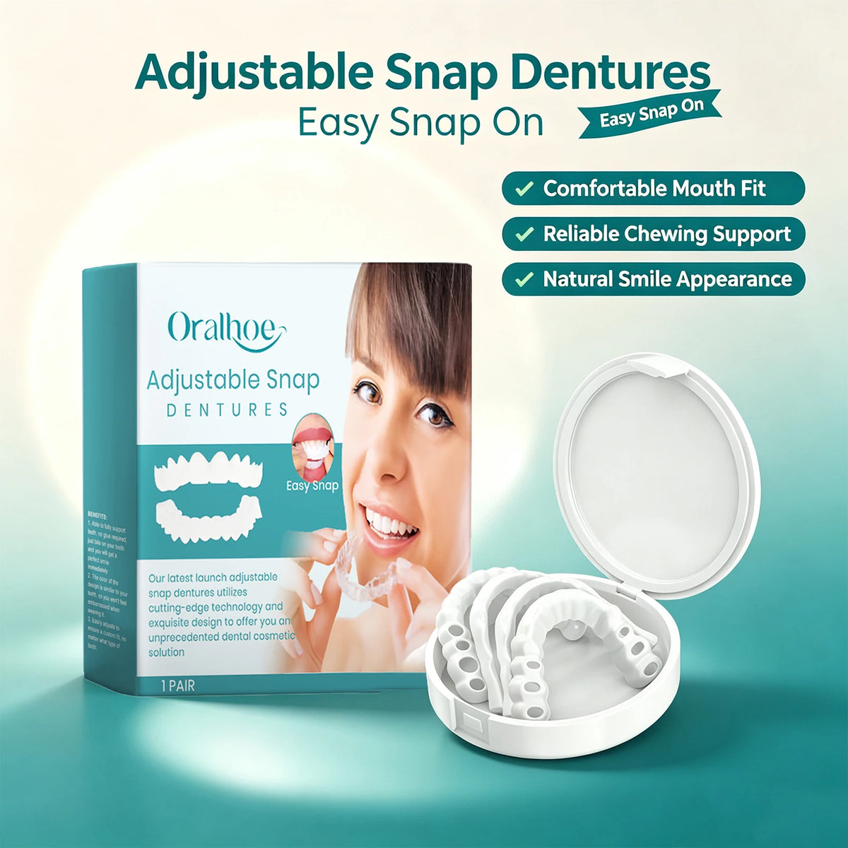 Adjustable Snap Dentures Temporary Teeth Veneers for Natural Smile
