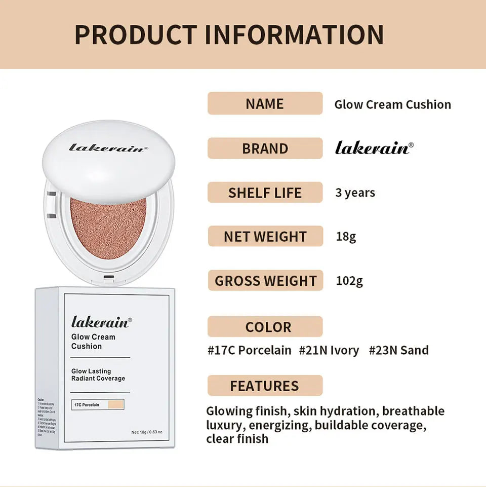 Glow Cream Cushion Foundation Dewy Luminous Face Makeup