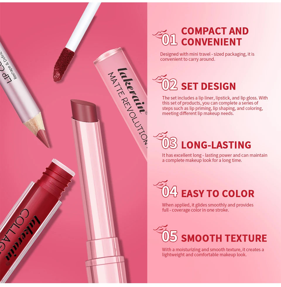 Matte Lipstick and Lip Liner Makeup Set Long Lasting Lip Cosmetic Kit - 9