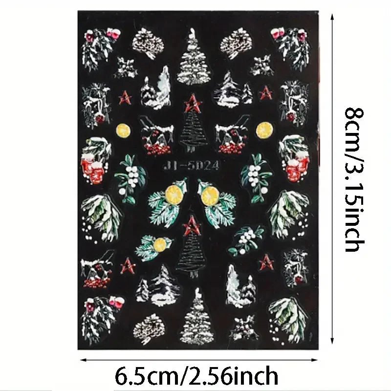 5D Christmas Nail Stickers Winter Snowflake Santa Claus Nail Decals