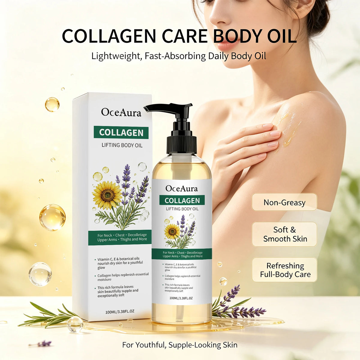 Collagen Body Oil Skin Tightening Moisturizer for Dry Rough Skin