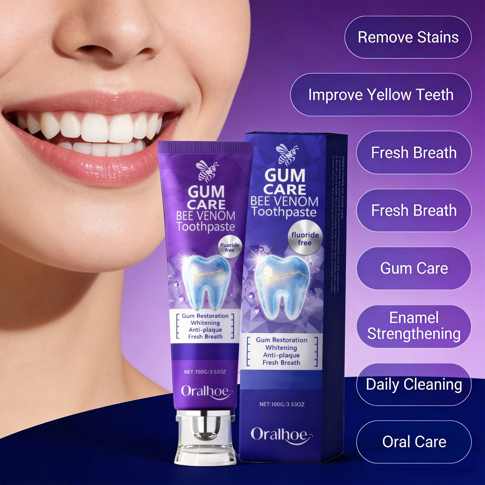 Bee Venom Toothpaste Gum Care and Teeth Whitening Oral Hygiene Cleaner - 2