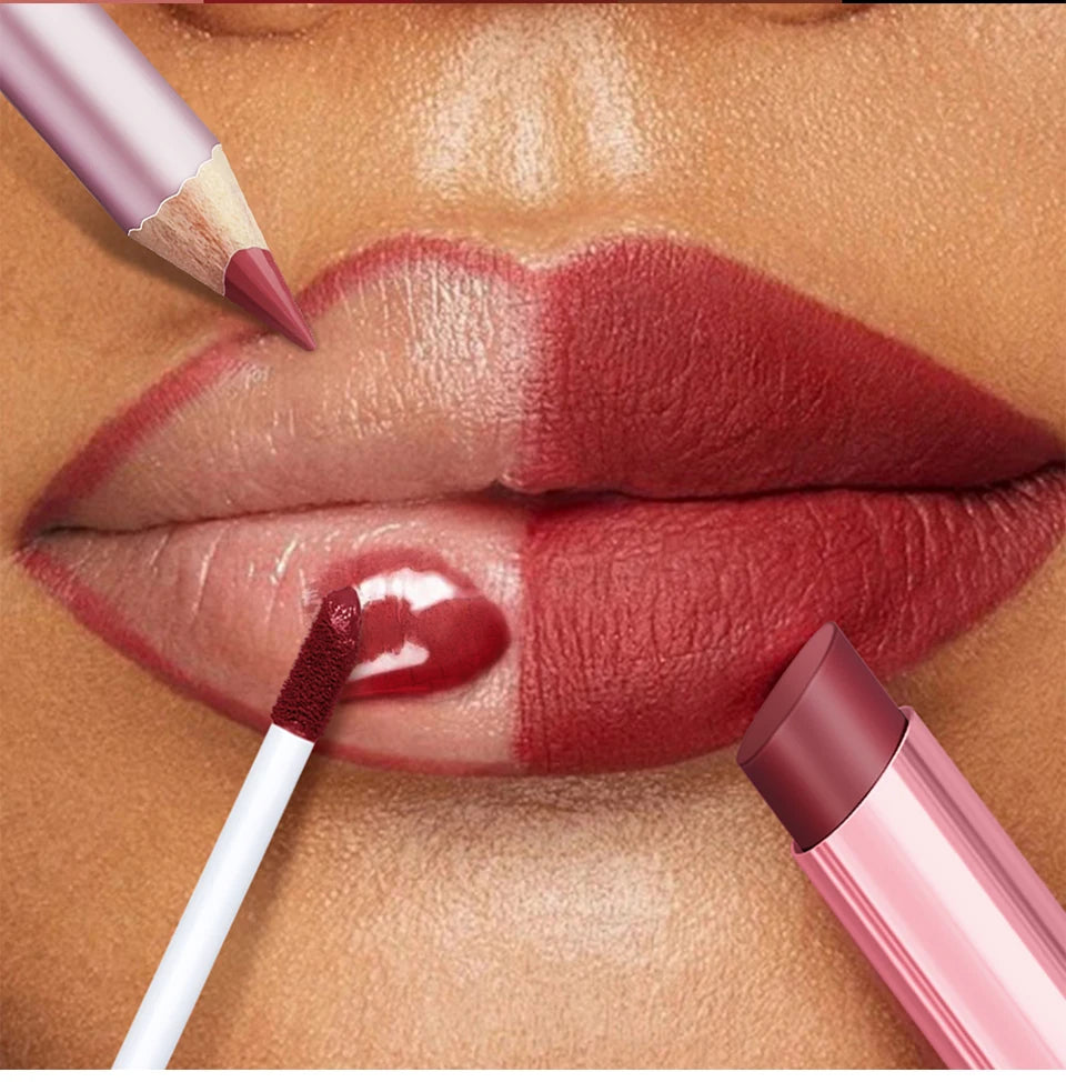 Matte Lipstick and Lip Liner Makeup Set Long Lasting Lip Cosmetic Kit